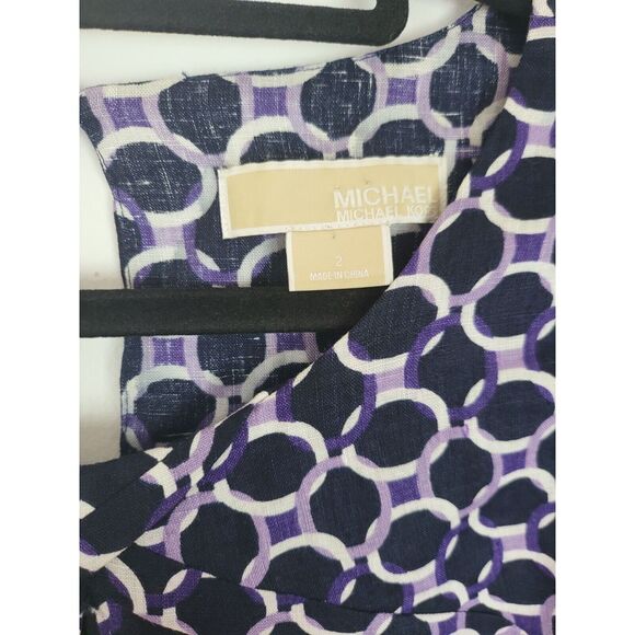 Michael Michael Kors 100% Linen Top 2 Womens Black Purple Cap Sleeve Key Hole - Picture 4 of 8